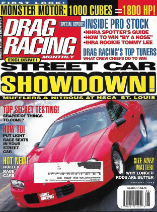 DRAG RACING MONTHLY 1998 AUG - MONSTER MOTORS, TOMMY LEE, St CAR DUEL